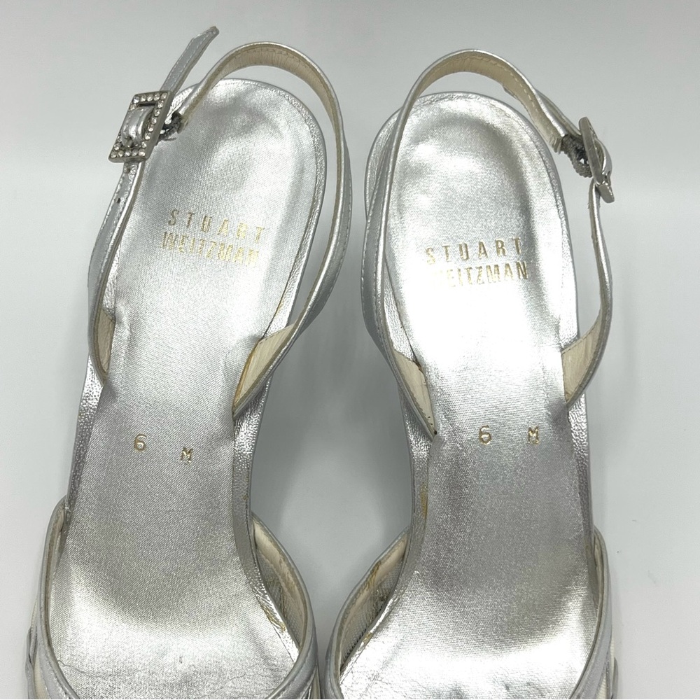 Vintage Stuart Weitzman Silver Slingback Heels, Size 6 - Picture 3 of 8